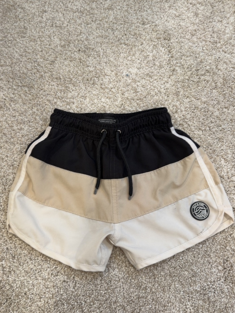 Little Bipsy Kids Swim Trunks in Black, Tan & Cream